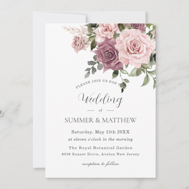 Invitation Boho Blush Cinnamon Rose Floral Greenery Mariage (Devant)