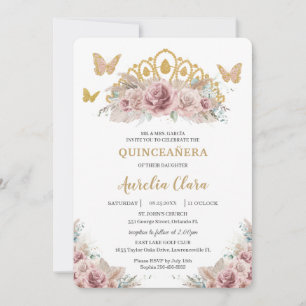 Invitation Boho Blush Dusty Rose Floral Pampas Quinceañera
