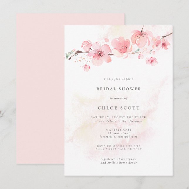 Invitation Boho Blush Fête des mariées florale rose (Devant / Derrière)