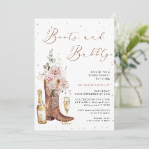 Invitation Boho Blush Floral Botté Boot Bubbly Fête des marié