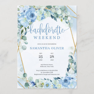 Invitation Boho Blush Floral Gold Frame Bachelorette Week-end