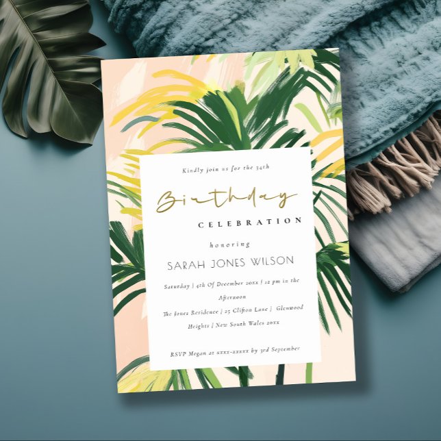 Invitation Boho Blush Green Tropical Palm Beach Anniversaire  (Créateur téléchargé)
