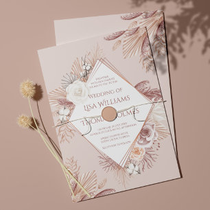 Invitation Boho Blush Herbe de la Pampa et Fleurs Séchées