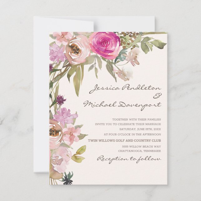 Invitation Boho Blush Lavender rose Mariage Floral (Devant)