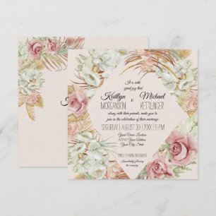 Invitation BOHO Blush Orchid Floral Pampas Palmier en laiton