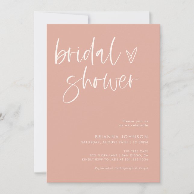 Invitation Boho Blush Pink Fête des mariées | Mariée minimale (Devant)