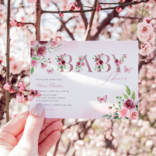 Invitation Boho Blush rose Aquarelle Floral Girl Baby shower