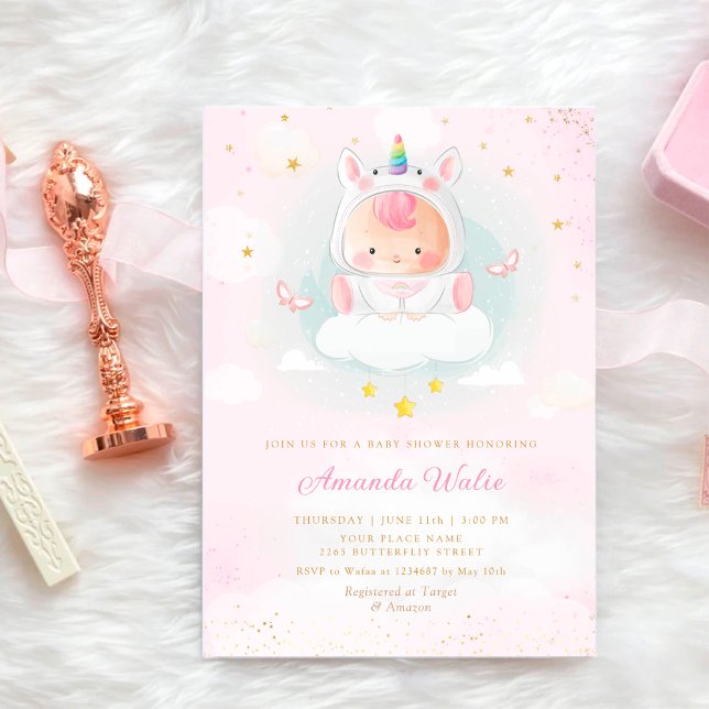 Invitation Boho Blush rose Aquarelle mignonne Baby shower fil (Créateur téléchargé)