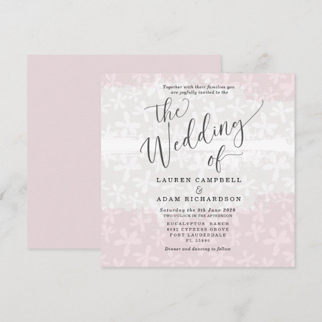 Invitation Boho Blush rose & beige Mariage Floral (Devant / Derrière)