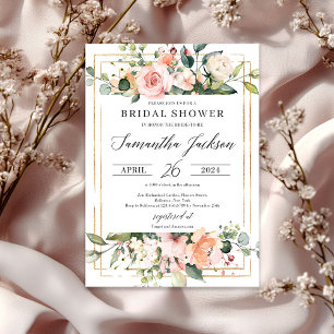 Invitation Boho Blush rose Floral Bridal