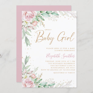 Invitation Boho Blush rose Floral Greeney Baby shower fille