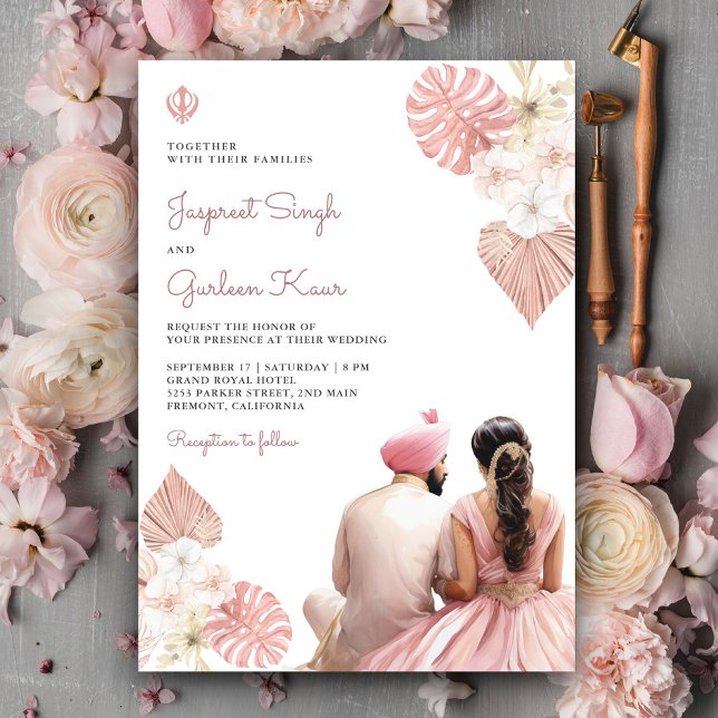 Invitation Boho Blush rose Floral Indien Punjabi Sikh Mariage (Créateur téléchargé)