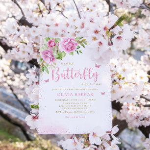 Invitation Boho Blush rose papillon floral Baby shower fille