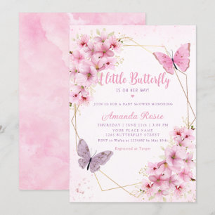 Invitation Boho Blush rose papillon floral Baby shower fille