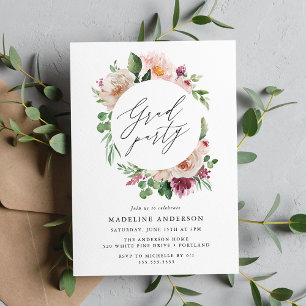 Invitation Boho Blush rose Printemps Floral fête de graduatio