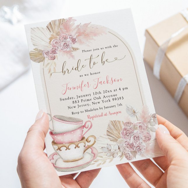 Invitation Boho Blush rose Roses mariée à être la fête du thé (Créateur téléchargé)
