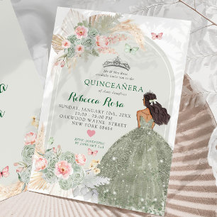 Invitation Boho Blush Rose Sage Vert Princesa Quinceañera