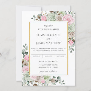 Invitation Boho Blush Rose Sage Vert Taupe Mariage Floral