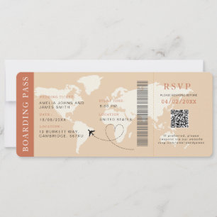 Invitation Boho Boarding Pass Destination mariage Code QR