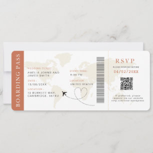 Invitation Boho Boarding Pass Destination mariage Code QR