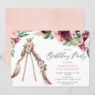 Invitation Boho bohème bohème bohème bohème teepee rustique f
