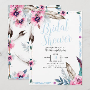 Invitation Boho Bohème Tribal Chic Floral Aquarelle Mariage