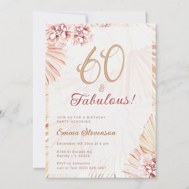 Invitation Boho Bohemian 60 & Fabulous Ladies 60th Birthday (Devant)