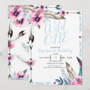 Invitation Boho Bohémien Tribal Floral Aquarelle UNE SAUVAGEO
