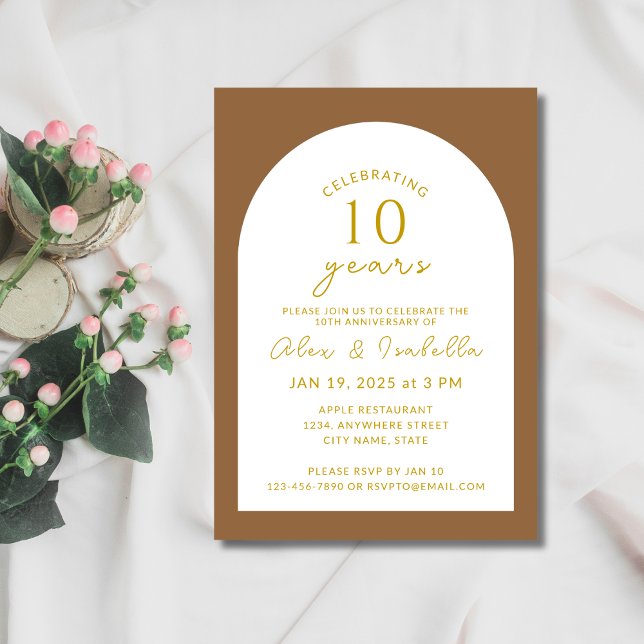 Invitation Boho Boho et Gold 10e anniversaire Mariage (personalized 10th wedding anniversary vow renewal invitation modern minimalist boho wood and gold)