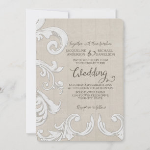 Invitation BOHO Bois rustique en dentelle Bohème Pays Chic