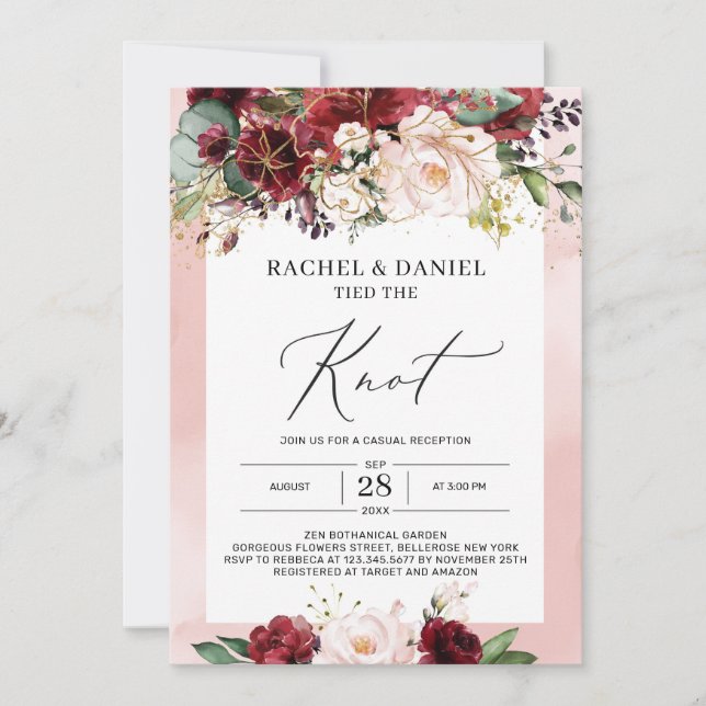 Invitation Boho bordeaux rose blush floral se sont mariés (Devant)