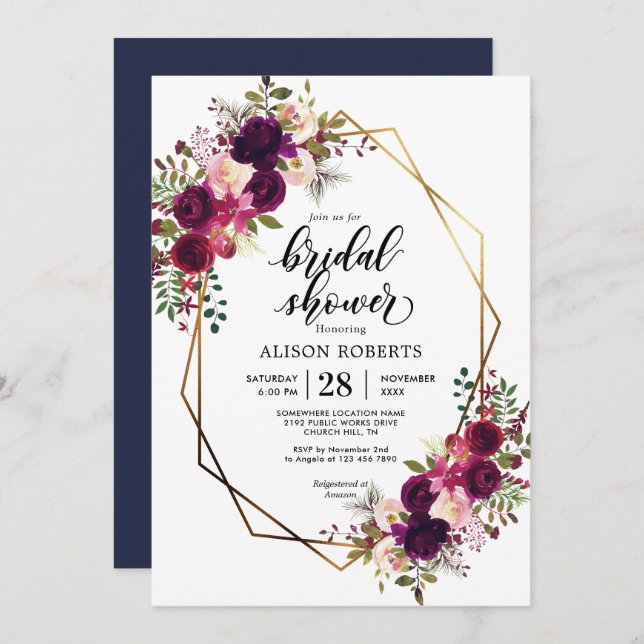 Invitation Boho bordo mariage géométrique douche nuptiale (Devant / Derrière)