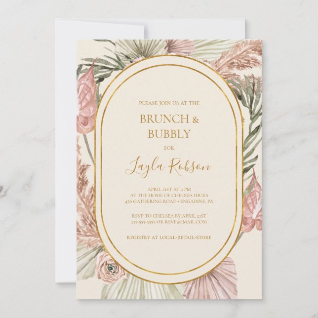 Invitation Boho Botanical | Brunch vert et douche à bulles (Devant)