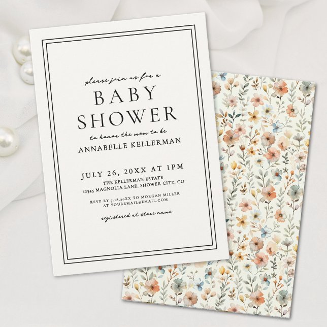 Invitation Boho Botanical Elegant Baby shower Fleur sauvage (Boho Botanical Elegant Wildflower Baby Shower Invitation)