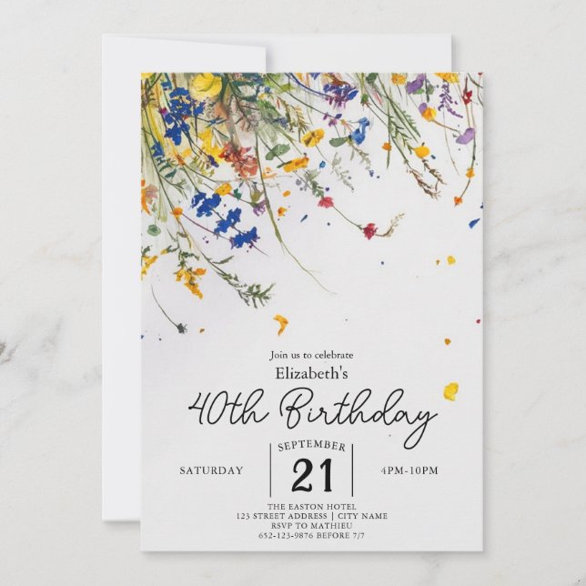 Invitation Boho Botanical Fleurs sauvages 40e anniversaire (Devant)
