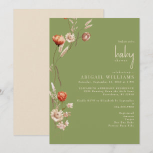 Invitation Boho Botanical Moss Green & Cream Baby shower