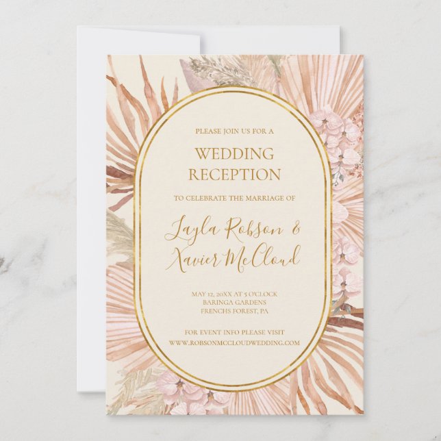 Invitation Boho Botanical | Réception de mariage vert olive (Devant)