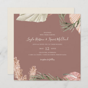 Invitation Boho Botanical   Simple Dusty Rose Mariage Carré