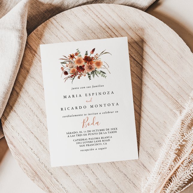 Invitation Boho Botanique Automne Floral Mariage espagnol (Créateur téléchargé)