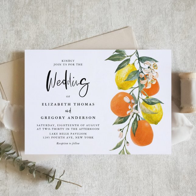 Invitation Boho Botanique Citrons et Oranges Garland Mariage (Boho Botanical Lemons and Oranges Garland Wedding Invitation)