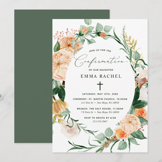 Invitation Boho Botanique Confirmation de verdure personnalis (Devant / Derrière)