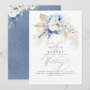 Invitation Boho Botanique Floral moderne Dusty Blue Mariage