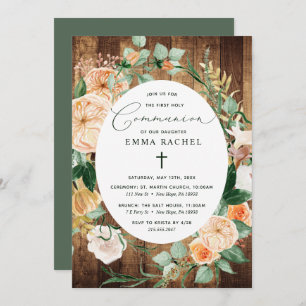 Invitation Boho Botanique Personnalisé Rustic Wood Communion