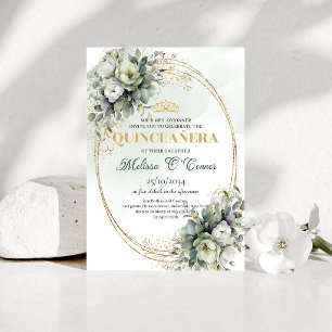 Invitation Boho Botanique Quinceañera Verdure Or
