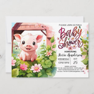 Invitation Boho Bouquets Piglet Baby shower