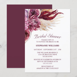 Invitation Boho Bourgogne Fleurs d'Herbe de Pampas Salle de M