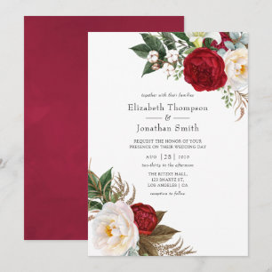 Invitation Boho Bourgogne - Mariage Floral Marsala