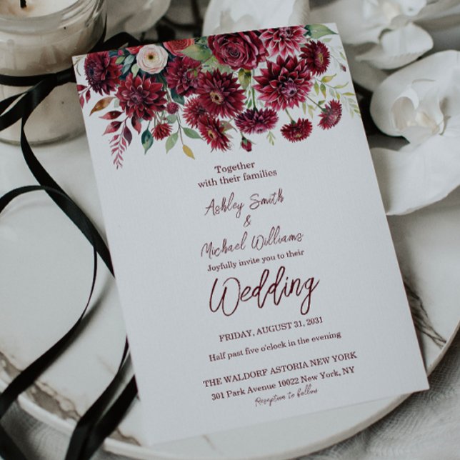 Invitation Boho Bourgogne moderne Mariage Floral officiel (Créateur téléchargé)