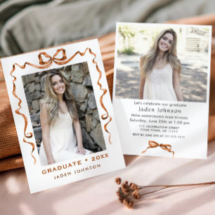 Invitation Boho Bow Ribbon 2 PHOTO Graduation Party