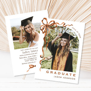Invitation Boho Bow Ribbon 2 PHOTO Graduation Party